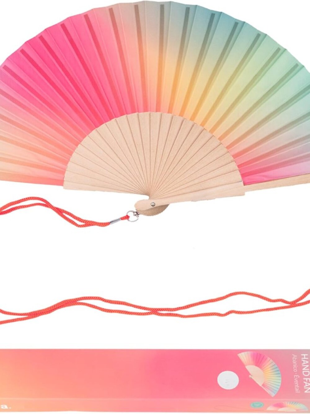 Original Folding Fan with Gradient Colors. Wooden Handheld Fan for Women. Pink a